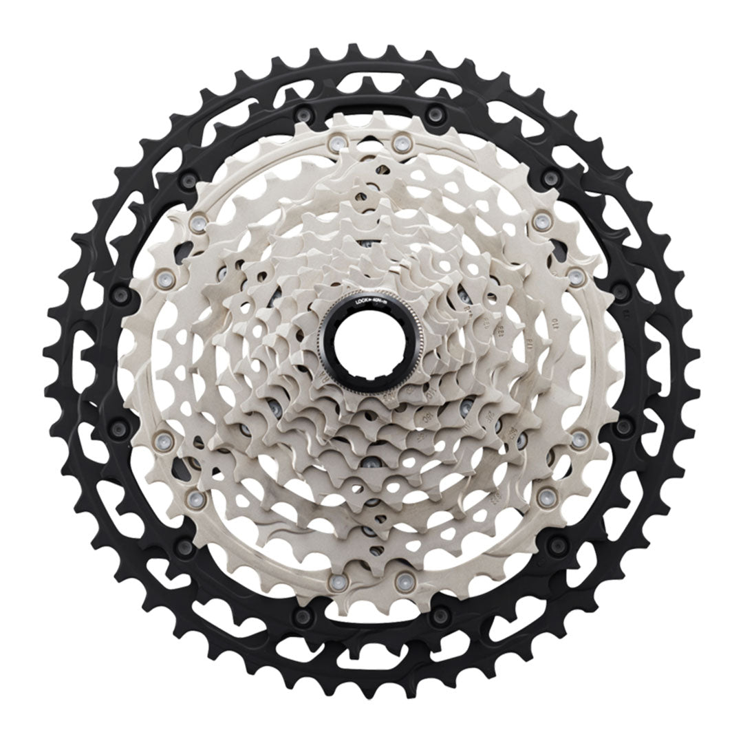 A product shot of the Shimano Deore XT CS-M8100 12sp Cassette.